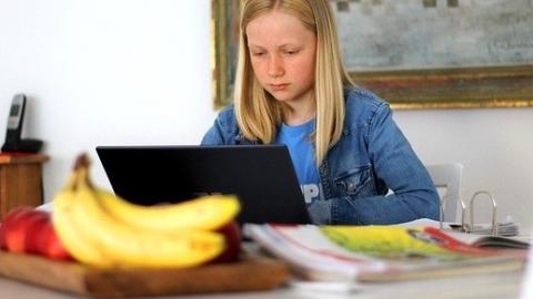 Stock image of a girl working at a laptop